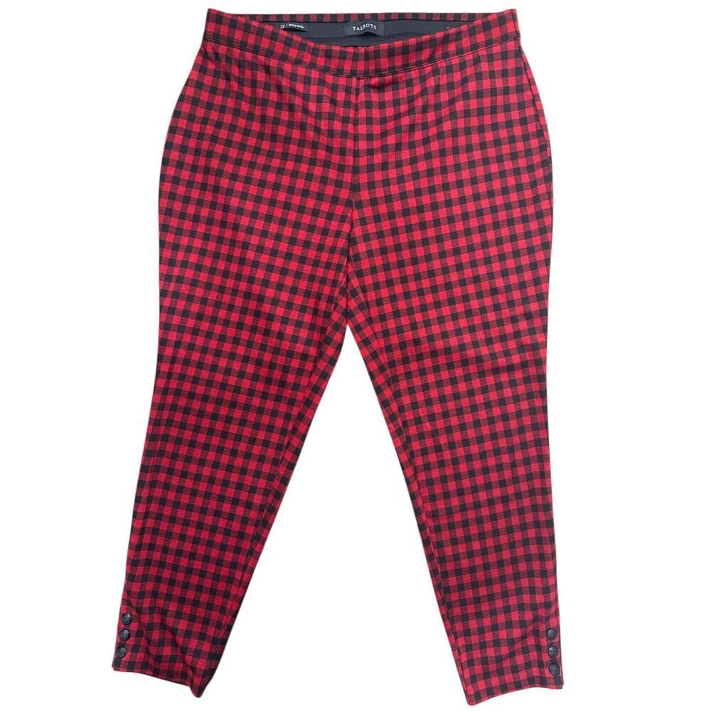 Talbots EUC Ankle Snap Plaid Ponte Leggings Red and Black Size: 1X